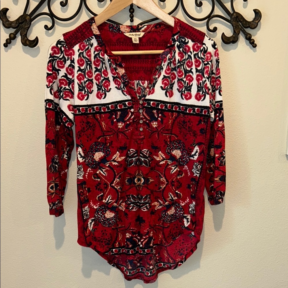 LUCKY BRAND 3/4 SLEEVE PEASANT TOP SIZE XS